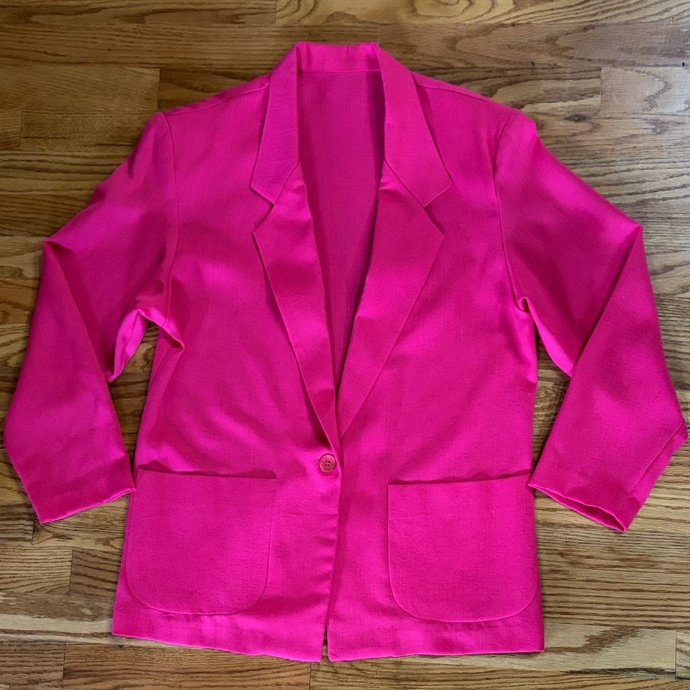 Women’s Fuchsia Lightweight Blazer Jacket - Brand Unknown Large Shoulder Pads - Picture 3 of 10